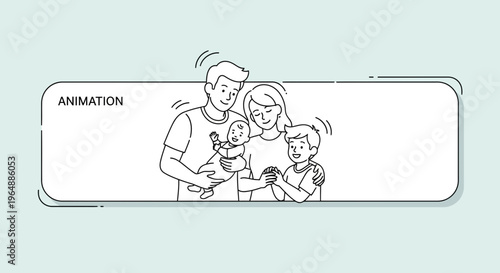Happy family portrait illustration with parents, baby, and child showcasing warmth and togetherness