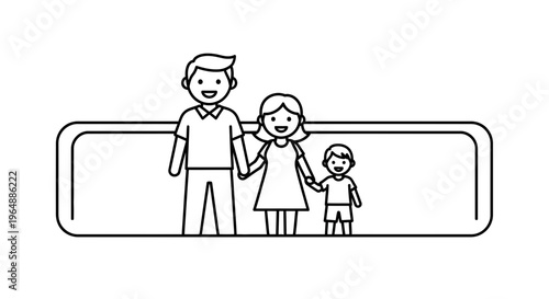 A joyful family unit portrait featuring minimalist outline figures symbolizing togetherness and