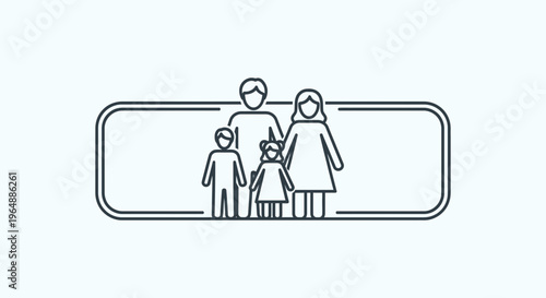Outline icon representing a nuclear family unit father mother children together in a simple