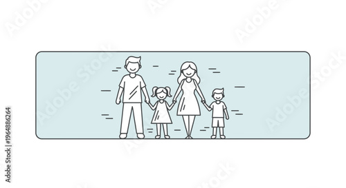 Happy family unity illustration showing parents and children holding hands together