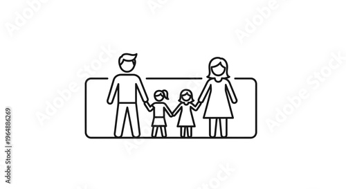 Modern minimalist line icon representing a nuclear family with two children illustrating