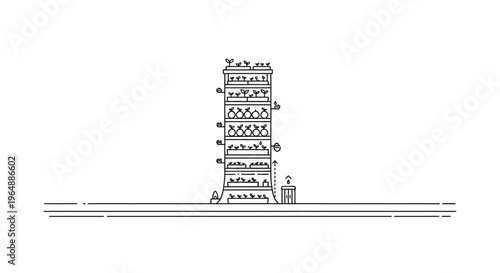 Innovative vertical farm tower promoting sustainable urban agriculture and efficient food