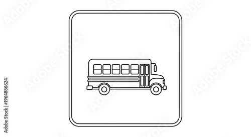 A minimal line art illustration depicting a classic school bus design for transportation and