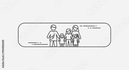 A clean minimalist line art illustration depicting a united family unit holding hands together