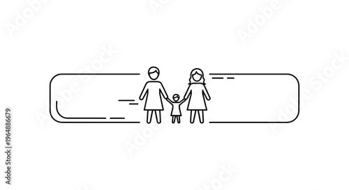 Dynamic linear illustration of a loving family unit, two mothers with their child, emphasizing