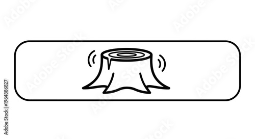 Minimalist graphic of a tree stump with energetic rings symbolizing environmental urgency