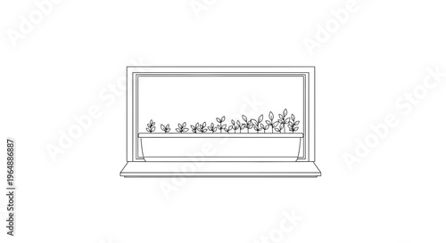 Minimalist outline illustration showing the progressive growth of plants in a window box planter