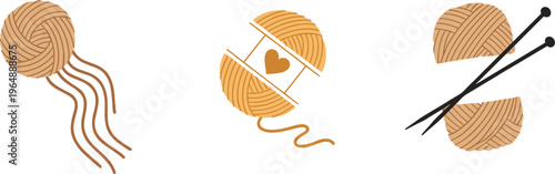 Yarn Ball and Knitting Vector Set with Wool Threads, Crochet Elements, and Handmade Craft Illustrations for Hobby, DIY, and Textile Design Projects