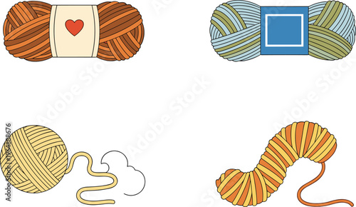 Yarn and Wool Vector Set with Knitting Balls, Thread Skeins, and Handmade Craft Elements for Crochet, DIY, Textile, and Hobby Design Projects