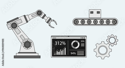 Industrial robotic arm and machinery.