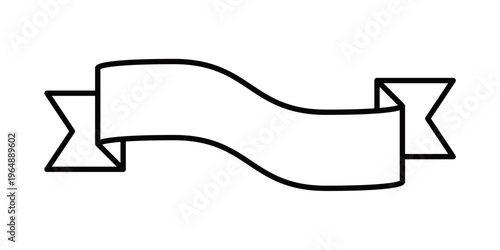 曲線が美しい、シンプルな線画で描かれたなびく白抜きリボンの見出し素材