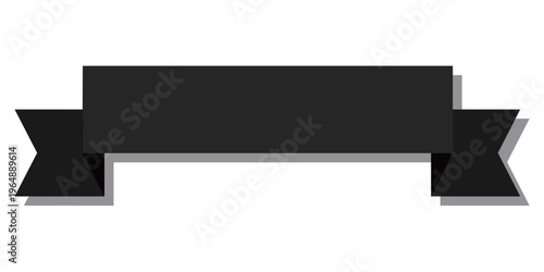 中央に文字を配置しやすい太めのデザインが特徴的な、影付きの黒いリボン見出し