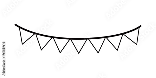 三角形の旗が連なる、お祝いやイベントの装飾に便利なフラッグガーランドの線画素材