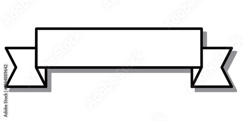 影付きで少し浮き上がって見える、モノクロでシンプルな白抜きのリボンのバナーイラスト