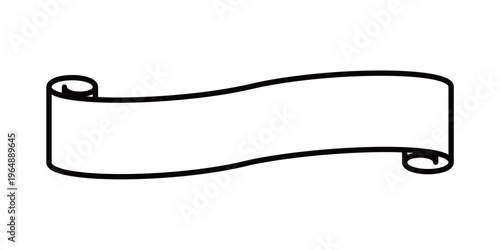 影のないフラットなデザインで使い勝手の良い、巻物風の白抜きリボンバナー