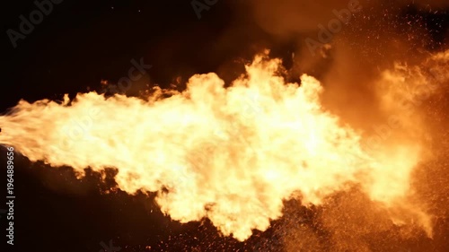 Bright ball of intense fire against absolute black background