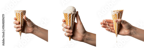 Messy Ice Cream Cone Dripping over Fingers, Food Waste and Heatwave Aesthetic