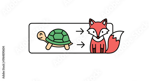 Visual representation of speed transformation from slow turtle to quick fox efficiency concept