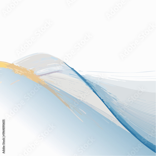 Abstract Blue and Yellow Brushstroke Waves on White Background