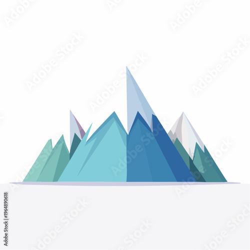 Minimalist mountain range illustration in cool blue and green tones