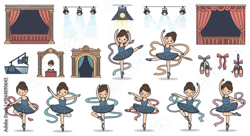 Ballet Dancers Performing On Stage with Stage Lights and Curtains