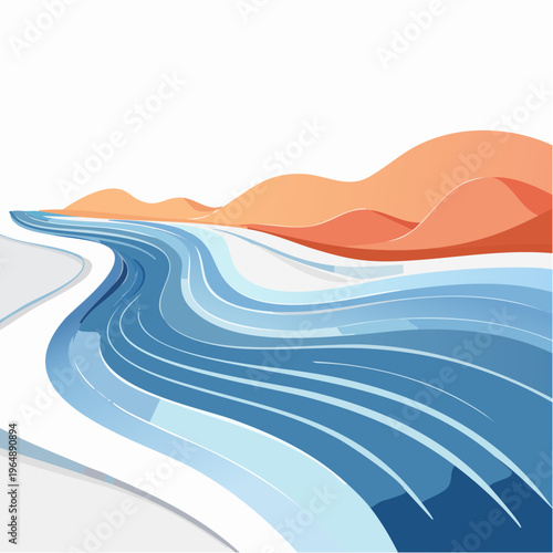 Dynamic current flows through an artistic, serene river landscape, capturing the essence of natural tranquility and abstract beauty