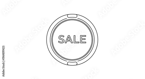 Minimalist black line art illustration of a circular sale button for promotions and discounts