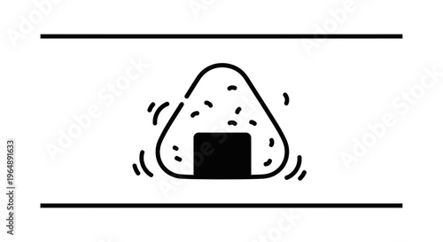 Simple black and white illustration of a traditional Japanese onigiri rice ball icon with stylized