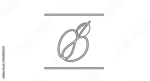 Minimalist continuous line art icon of coffee beans and a coffee cherry, symbolizing the coffee