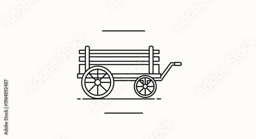 Minimalist line art illustration featuring a classic wooden farm wagon icon for design projects