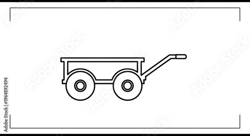 Minimalist black outline drawing of a garden utility cart or hand wagon icon on a white background