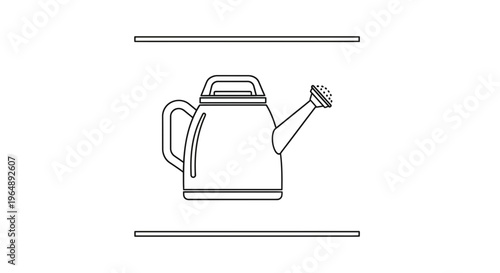 Simple outline drawing of a classic garden watering can for plant irrigation and healthy growth