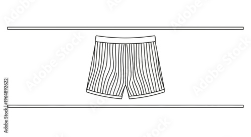 Minimalist black and white outline illustration of striped boxer shorts for men, depicting classic
