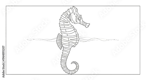 Graceful seahorse line art illustration capturing the unique form of an aquatic creature