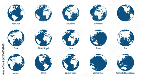 Global Map Projections: Diverse Earth Views and Cartographic Representations