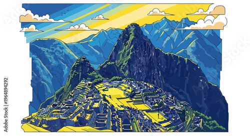 Machu Picchu Andes Mountain Landscape, Peru, Ancient Inca Citadel, Sunrise