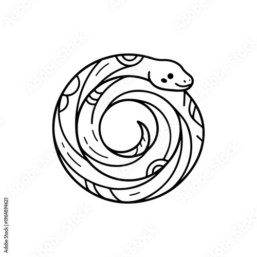 Snake curled up in circle shape.