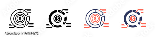 money allocation icon set multiple style collection