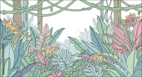 Tropical plants with large leaves.