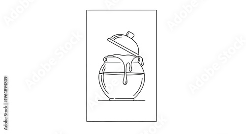 Minimalist linear illustration depicting golden nectar dripping from a charming open pot design