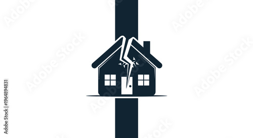 Cracked house icon representing property damage, family separation, or structural vulnerability