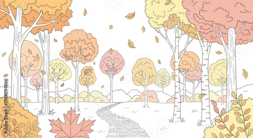 Colorful trees with falling leaves.