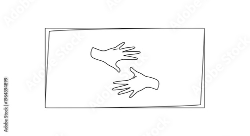Abstract continuous line drawing of two human hands reaching or embracing gesture minimalist