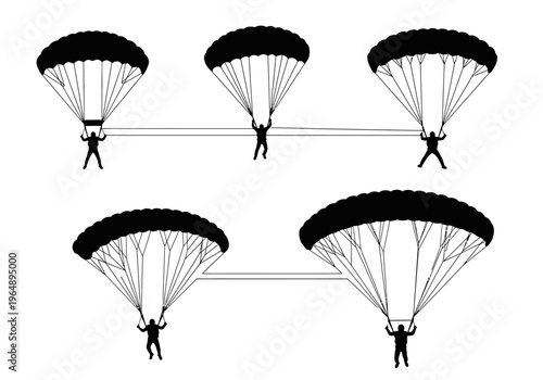 Skydiver Parachute Silhouettes Collection for Extreme Sports and Adventure Graphic Design