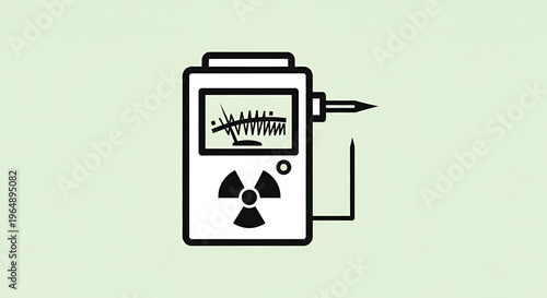 Radioactive radiation detector with needle indicator displaying measurement reading on a meter in a vector illustration