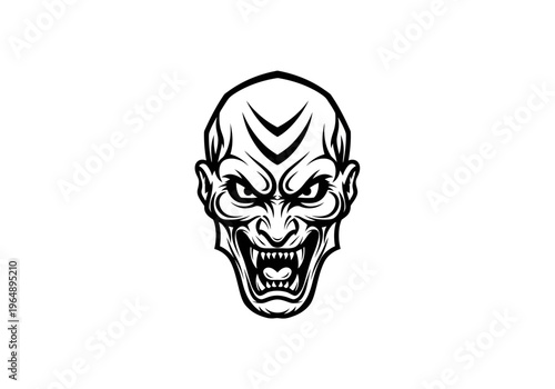Aggressive Demon Monster Head Vector Illustration - Scary Vampire Beast Mascot Logo Design for Tattoo and Gaming Esports