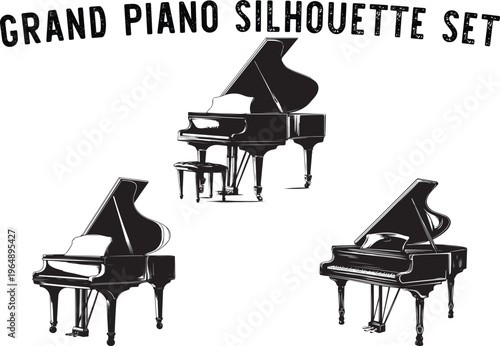 Elegant grand piano silhouette collection classical instrument design