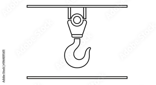 Industrial hoist mechanism line art drawing showing heavy lifting equipment vector outline symbol