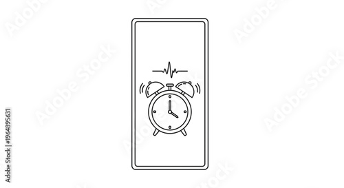 Mobile phone screen showcasing a ringing retro alarm clock icon alongside an active sound wave