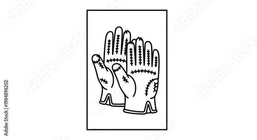 Essential protective work gloves icon in a minimalist black and white line art style